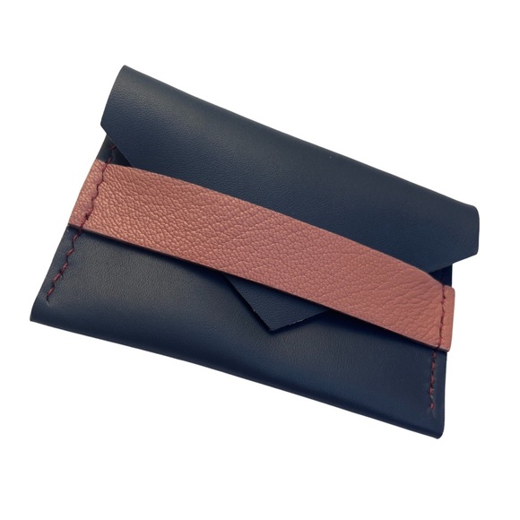 Handmade Navy Pink Leather Cardholder - Picture 2 of 13